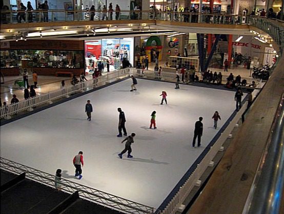 Shopping mall. Ice rink. super-glide synthetic ice