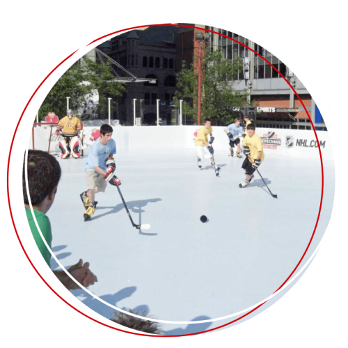 Hockey game on synthetic ice